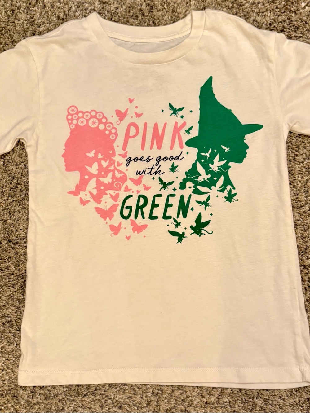White Kids Graphic Tee - Pink & Green Wicked T Shirt